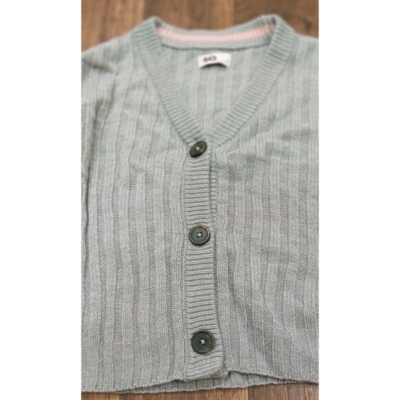 SO Gray Ribbed Cropped Cardigan Sweater Juniors M Y2K Preppy Grunge Button Up - Picture 4 of 9